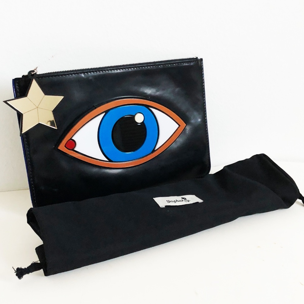 Yazbukey Eye Clutch Bag Black Patent + Dust Bag - Picture 6 of 8